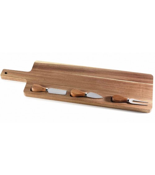 Set von 4 Stcs Acacia -Holzschneidebrett mit 3 Besteck -