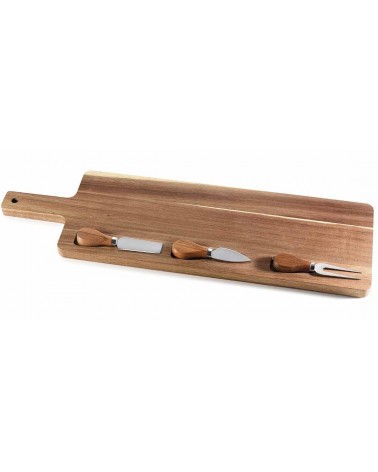 Set von 4 Stcs Acacia -Holzschneidebrett mit 3 Besteck -