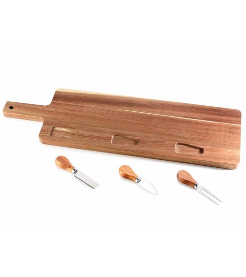 Set von 4 Stcs Acacia -Holzschneidebrett mit 3 Besteck -
