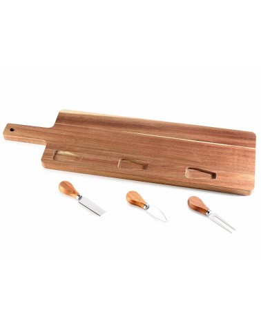 Set 4 Pz Tagliere in Legno di Acacia con 3 Posate - 