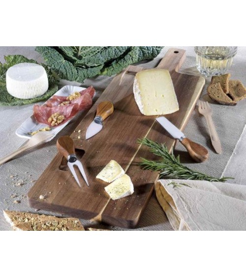 Ensemble de 4 pcs de planche à découper en bois Acacia avec 3 couverts -