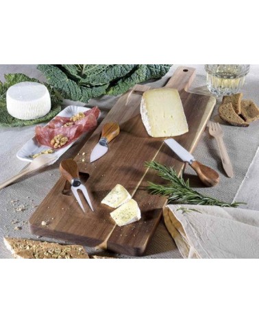 Set 4 Pz Tagliere in Legno di Acacia con 3 Posate - 