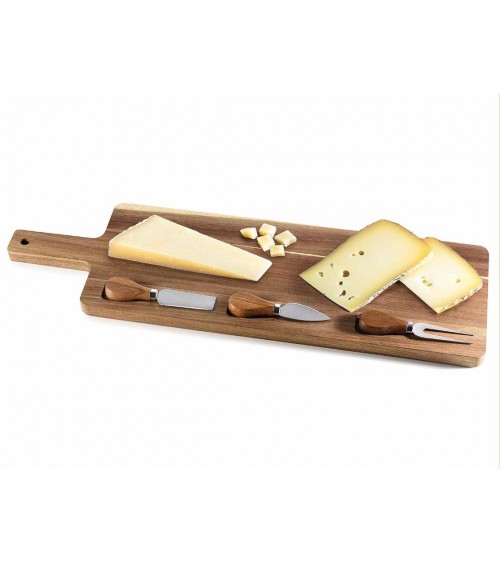 Set von 4 Stcs Acacia -Holzschneidebrett mit 3 Besteck -