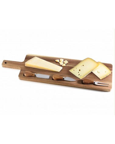Set 4 Pz Tagliere in Legno di Acacia con 3 Posate - 