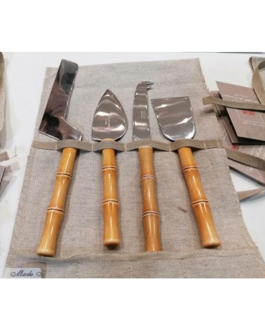 Bambus -Set 4Pz Käse - Elegante Verpackungs -Stoff -Geschenkidee
