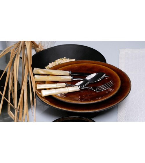 Rivadossi Sandro Bamboo - Set of 24 Stainless Steel Cutlery with Mother of Pearl Handle - ivory