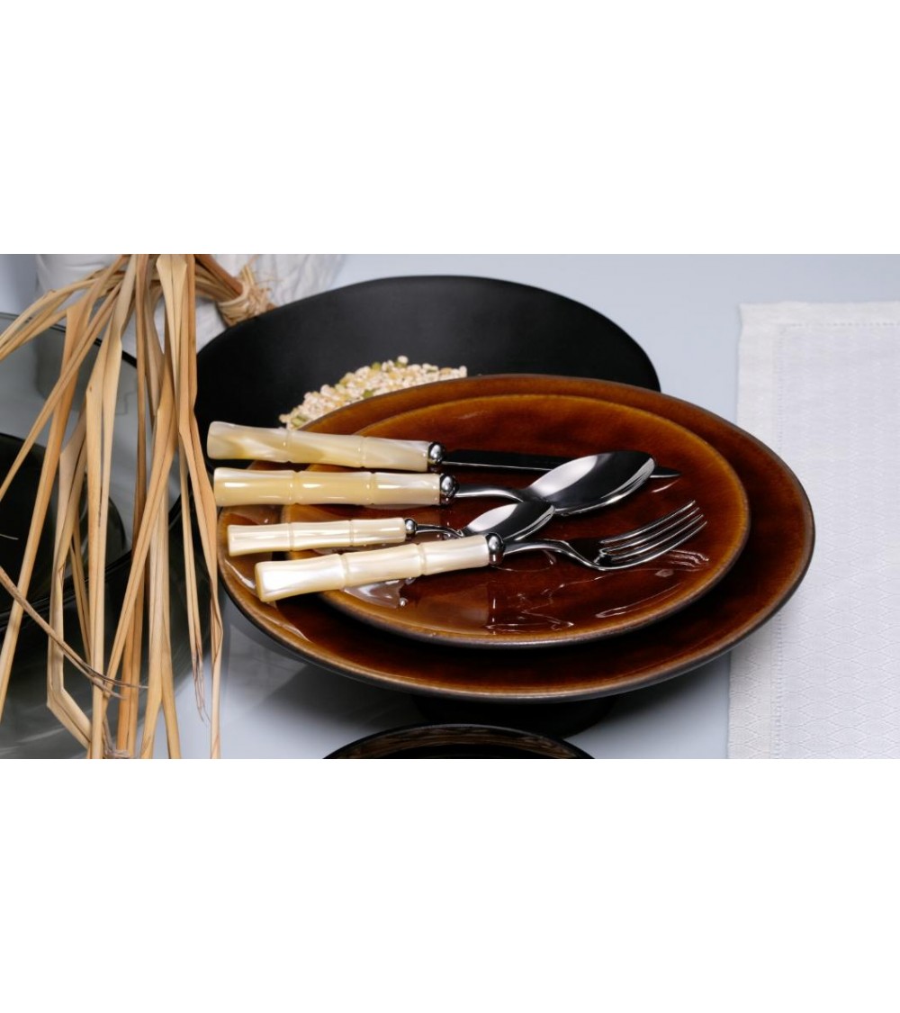 Rivadossi Sandro Bamboo – Set mit 24 Besteckteilen aus Edelstahl mit Perlmuttgriff – Elfenbein