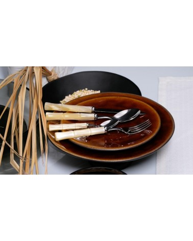 Rivadossi Sandro Bamboo – Set mit 24 Besteckteilen aus Edelstahl mit Perlmuttgriff – Elfenbein