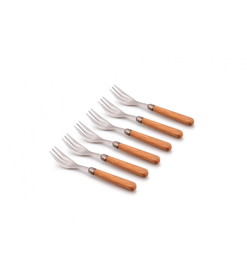 Besteck mit Holzeffekt - Cortina - Set mit 6 Dessertgabeln - 