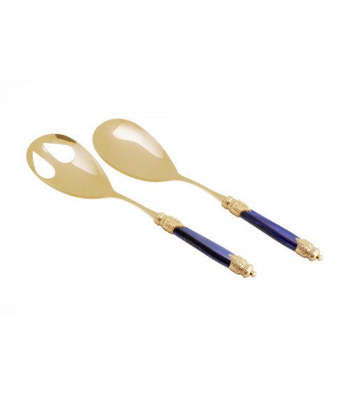 Coppia Posate Insalata di Lusso Oro PVD - Arianna Rivadossi Sandro - Set 2 Pezzi - blu smeraldo