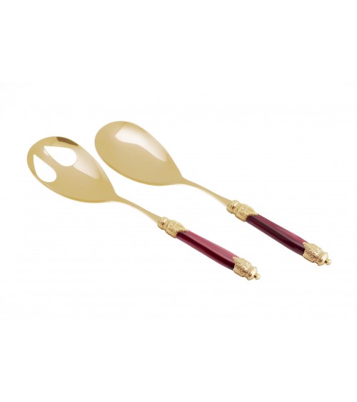Coppia Posate Insalata di Lusso Oro PVD - Arianna Rivadossi Sandro - Set 2 Pezzi - bordeaux