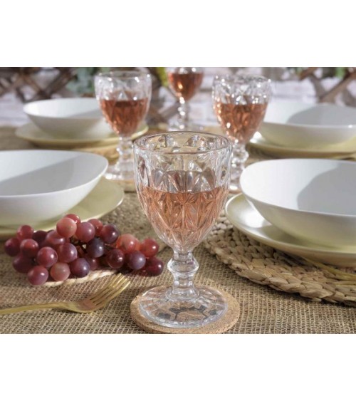 Set 12 Bicchieri Calice Vetro Trasparente Lavorato 250 ml - 