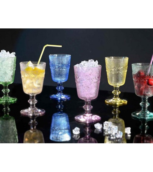 Set 6 farbige Gläser in bearbeitetem Glas, gemischte Farben - 300 ml -