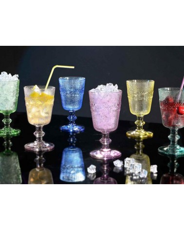 Réglez 6 lunettes de verre colorées en verre travaillé, couleurs mélangées - 300 ml -