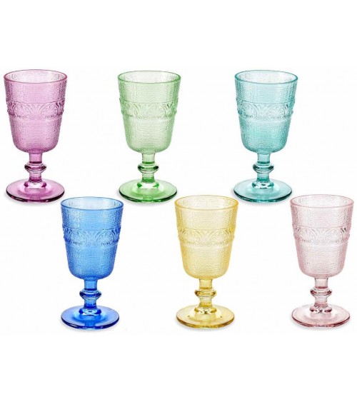 Réglez 6 lunettes de verre colorées en verre travaillé, couleurs mélangées - 300 ml -