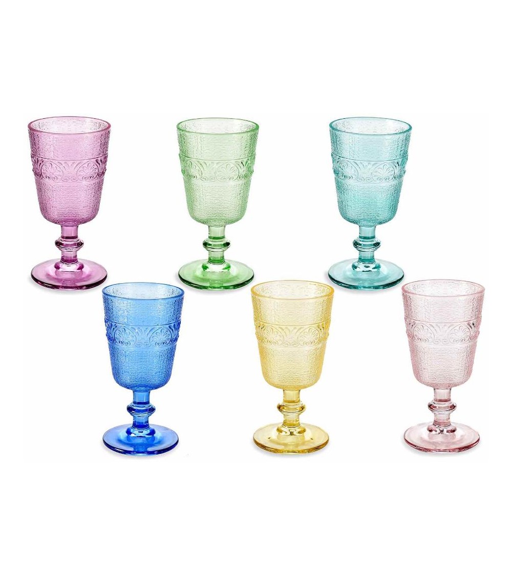 Set 6 farbige Gläser in bearbeitetem Glas, gemischte Farben - 300 ml -