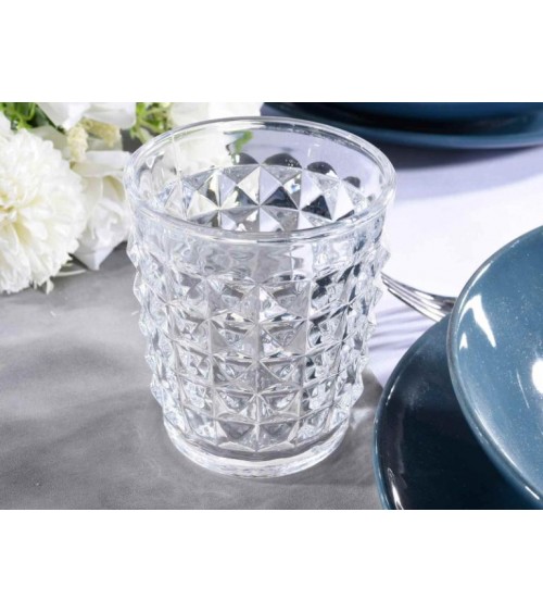 Set 6 glasses water transparent glass worked 250 ml - vintage style -