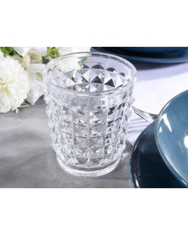 Set 6 Bicchieri Acqua Vetro Trasparente Lavorato 250 ml - Stile Vintage - 