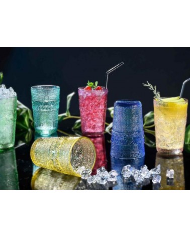 Set 6 Bicchieri Acqua Colorati in Vetro Lavorato, Colori Misti – 350 ml - 
