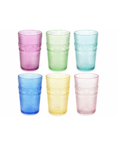 Set 6 farbige Wassergläser in bearbeitetem Glas, gemischte Farben - 350 ml -