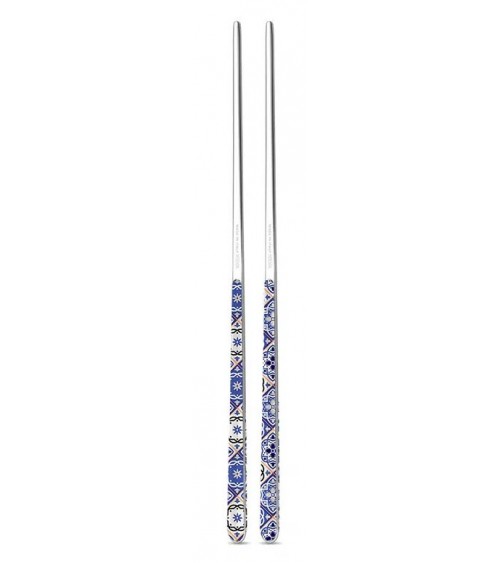 Bacchette Cinesi in Acciaio Inox con Manico Decorato Maiolica – Neva Posateria Creativa - 