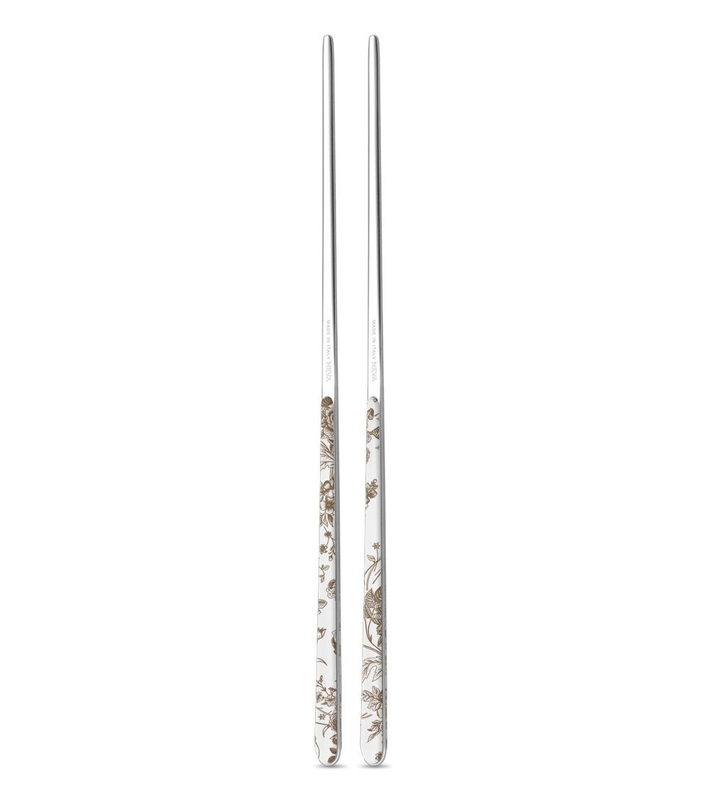 Set 2 couples (4pz) Chinese chops in decorated stainless steel - China Roses model - Neva cutlery creative -