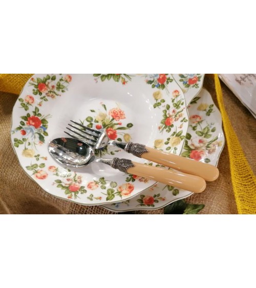 Service d'Assiettes 18 Pièces Porcelaine Fine - Nouvelle Collection Printemps Rose - Style Provençal / Romantique -