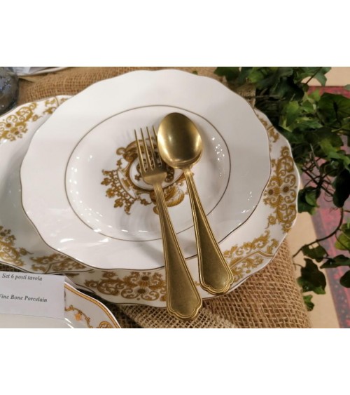 Servizio di Piatti 18 Pezzi in Porcellana Bianca con Decoro Dorato – Prestige Royal - 