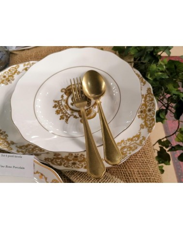 Service of dishes 18 pcs white porcelain with golden decoration -  - 