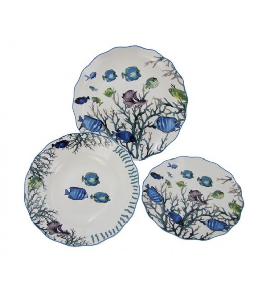 Servizio Piatti "Azure Reef" 18 Pezzi – Made in Italy | Eleganza Marina per 6 Persone - 