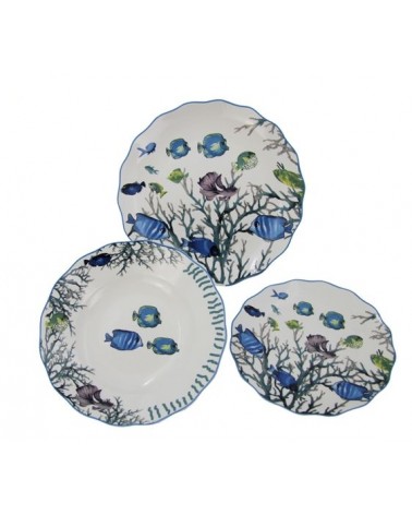 Servizio Piatti "Azure Reef" 18 Pezzi – Made in Italy | Eleganza Marina per 6 Persone - 