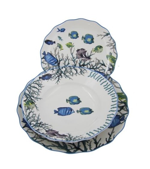 Servizio Piatti "Azure Reef" 18 Pezzi – Made in Italy | Eleganza Marina per 6 Persone - 