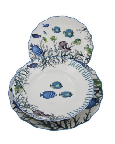 Servizio Piatti "Azure Reef" 18 Pezzi – Made in Italy | Eleganza Marina per 6 Persone - 