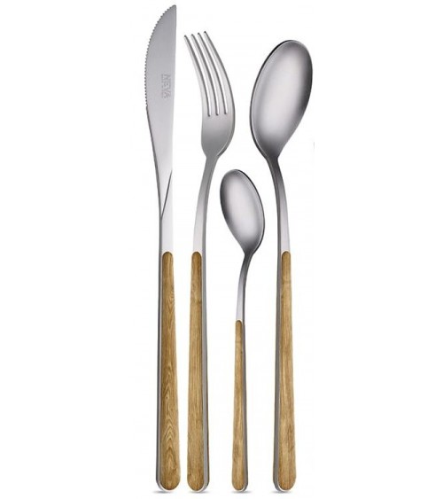 Set von 24 PCs Kastein Asien Holztextur Neva - salaber Stahl- und Holz -Effekt -Griff - Hergestellt in Italien - hergestellt -