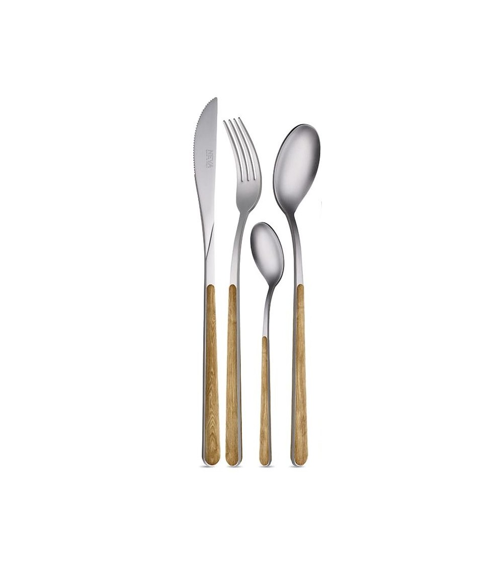 Set von 24 PCs Kastein Asien Holztextur Neva - salaber Stahl- und Holz -Effekt -Griff - Hergestellt in Italien - hergestellt -