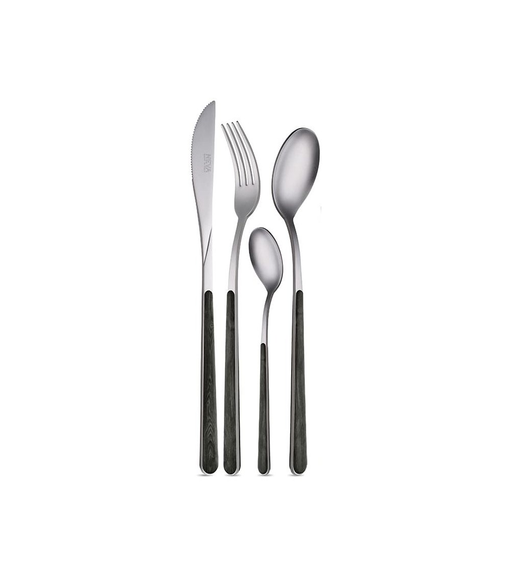 Set 24 Pz Posate Asia Wood Texture Neva – Acciaio sabbiato e manico effetto legno – Made in Italy - 