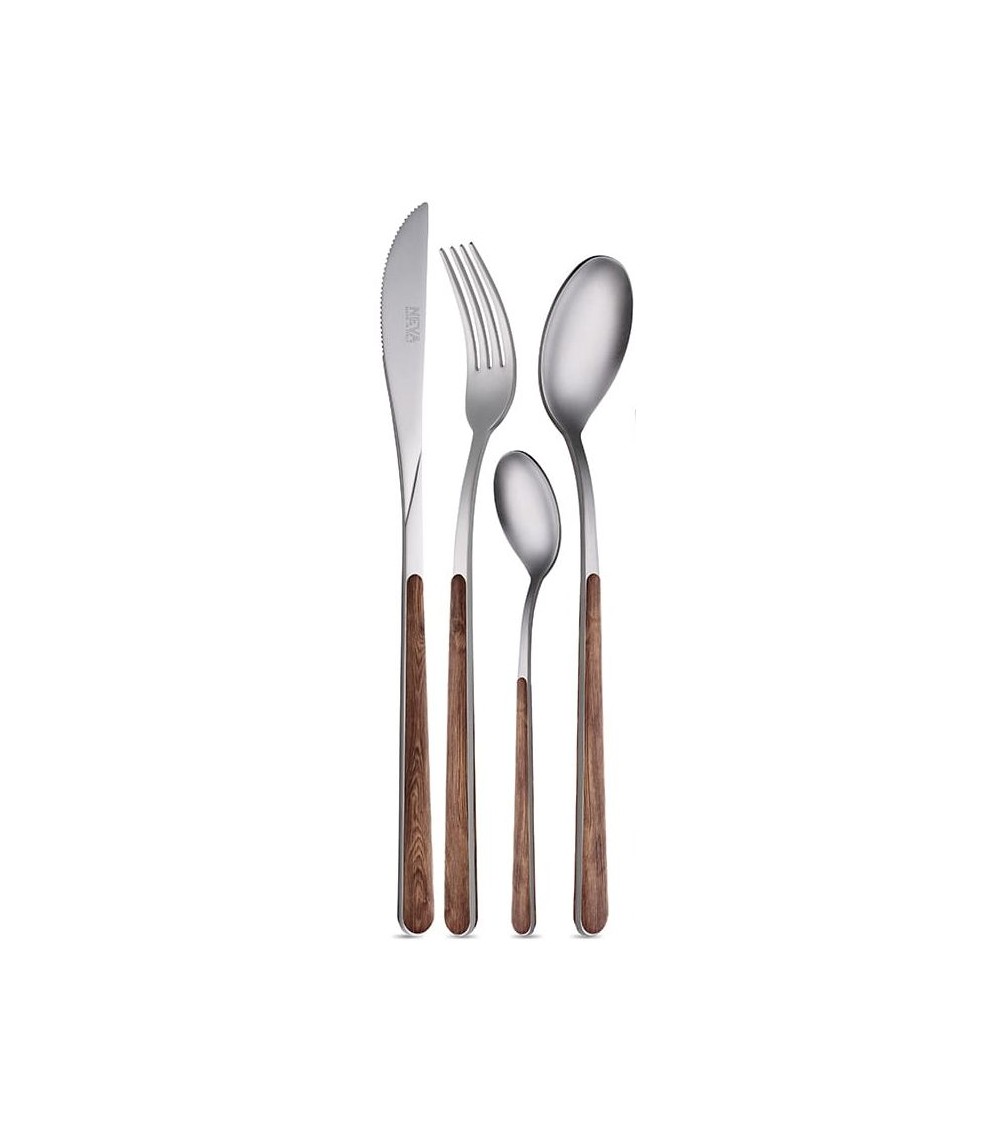 Set 24 Pz Posate Asia Wood Texture Neva – Acciaio sabbiato e manico effetto legno – Made in Italy - 