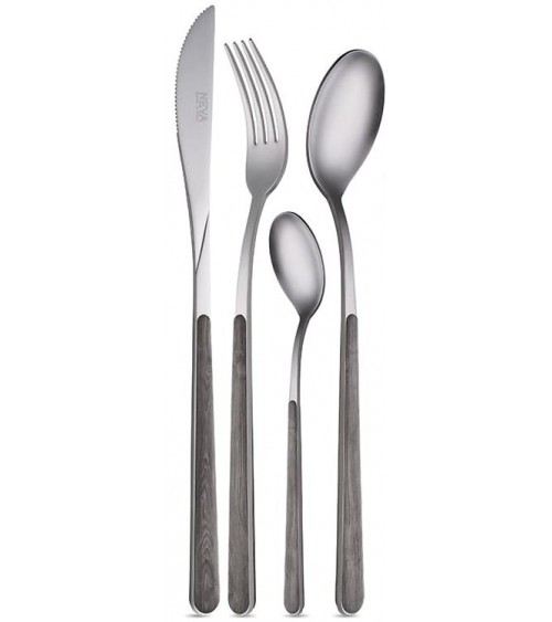 Ensemble de 24 pcs Casting Asie Texture en bois Neva - Arec salabé et poignée d'effet de bois - fabriqué en Italie -