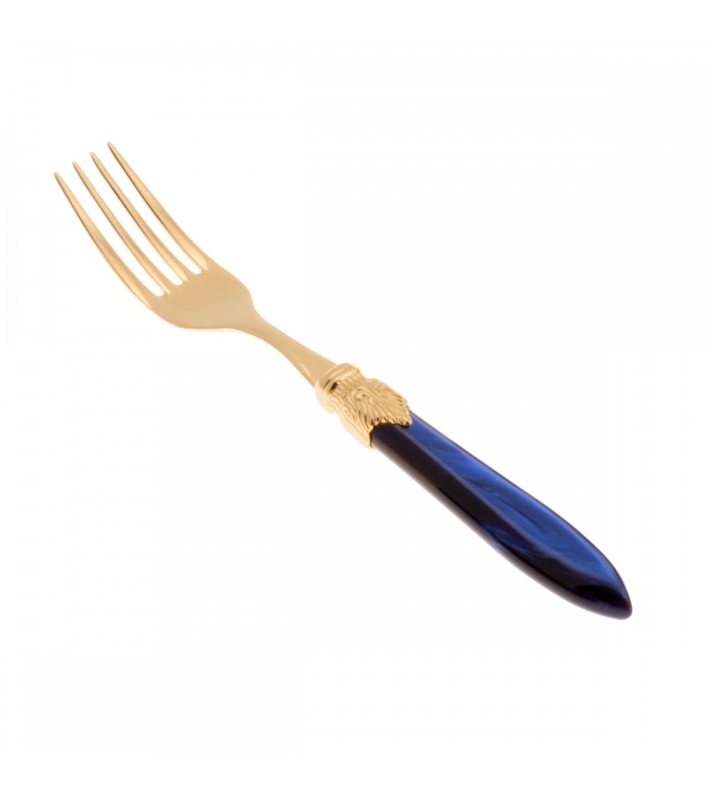 Golden Table Fork - Laura Oro Pvd by Rivadossi Sandro – Luxury Made in Italy | Modalyssa - Blue handle color