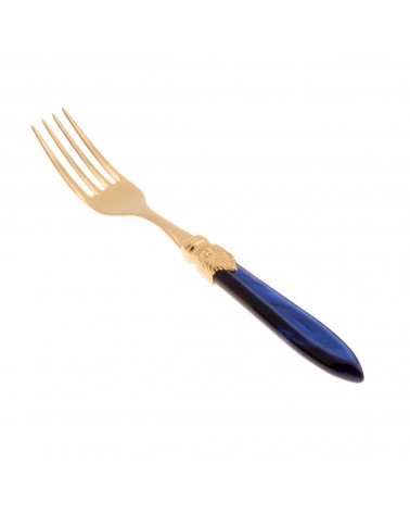 Golden Table Fork - Laura Oro Pvd by Rivadossi Sandro – Luxury Made in Italy | Modalyssa - Blue handle color