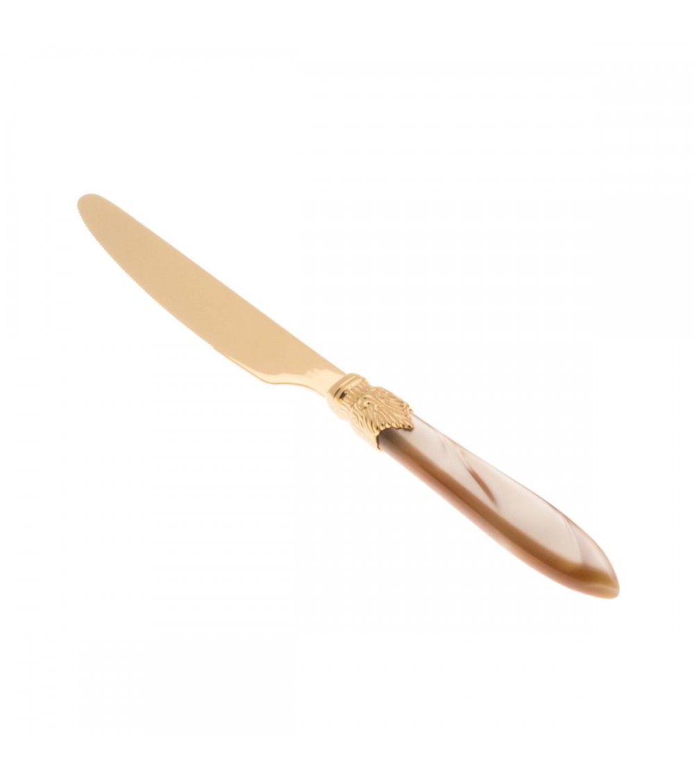 Couteau de table Laura Oro Rivadossi Sandro en acier inoxydable PVD doré - Luxe Made in Italy - Modalyssa -