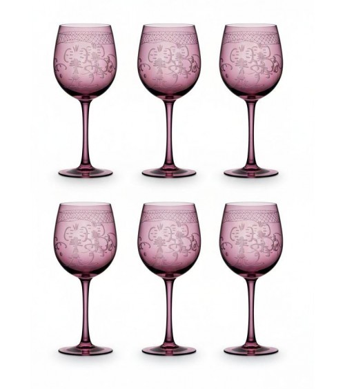 Set 6 Calici Rosso Burgundy in Vetro Colorato con Incisione | Made in Italy - 