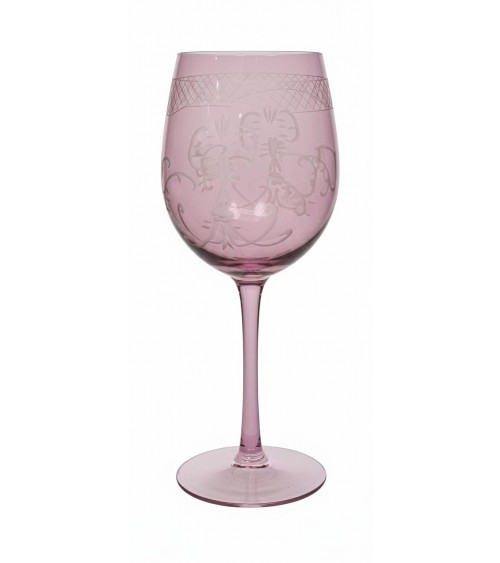 Set of 6 Burgundy Red Colored Glass Goblets with Engraving | Made in Italy -