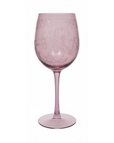 Set of 6 Burgundy Red Colored Glass Goblets with Engraving | Made in Italy -