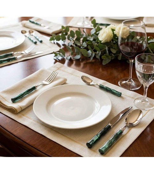Bamboo - Stainless Steel Cutlery with Mother of Pearl Handle Rivadossi - Set for 4 People -