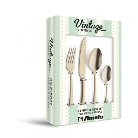 Gold PVD Cutlery in Stainless Steel Set 24Pcs - Austin - Amefa -