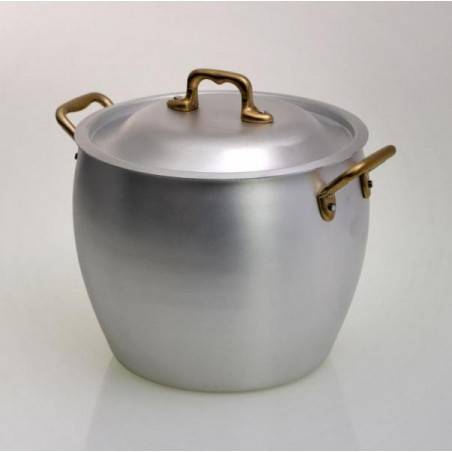 Pot professionnel en aluminium avec poignées en laiton et couvercle - 