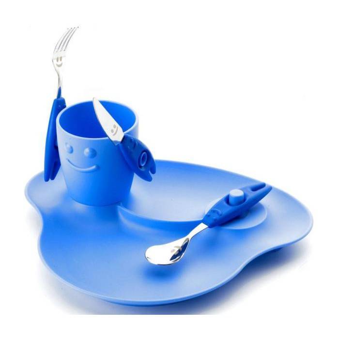 Set 5PZ Kinderpappa - Gericht, Glas und Besteck - Party - Rivadossi -