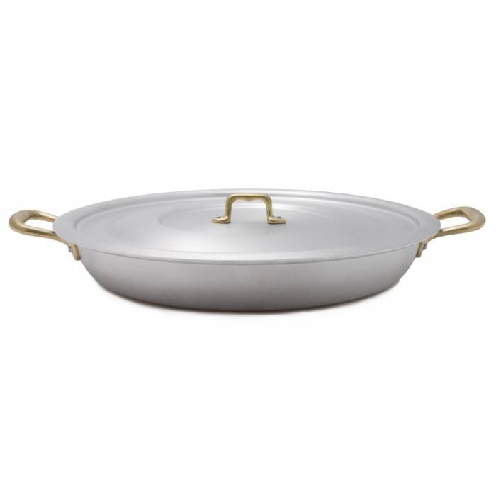 Paellera: Professionelle Pfanne In Aluminium 2 Griffe Messing Mit Deckel - 