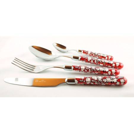 Edelstahlfarbiges Besteck - Salice Set 4-teilig - Rot - 